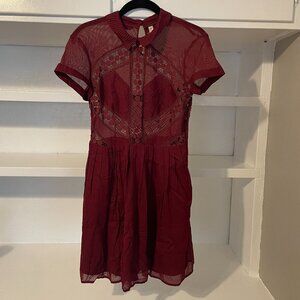 Free People All That Talk Burgundy Coquette Crochet Lace Dress – Size 4